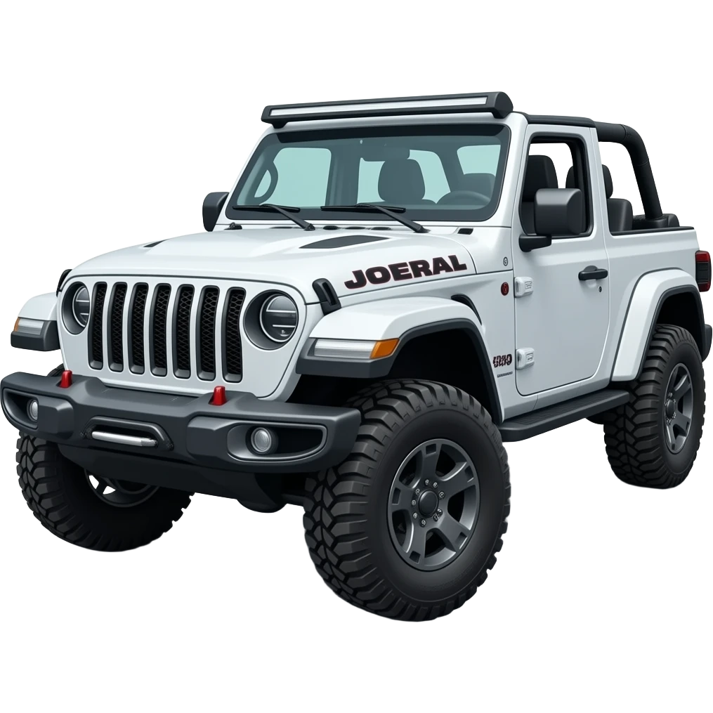 Beefed up White 2023 Jeep Gladiator Rubicon with vented hood, open Sundowner top slightly turned sideways emoji