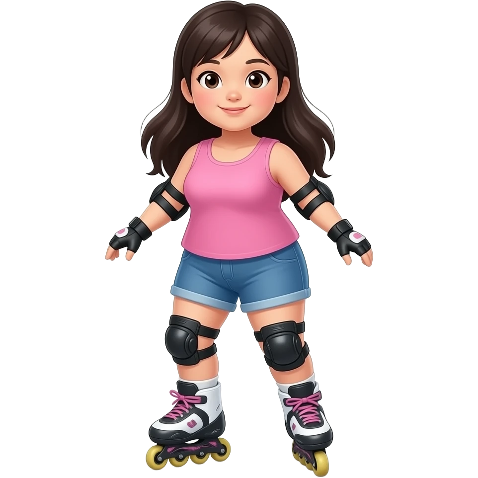 Fat Asian girl on rollerblades with long hair emoji