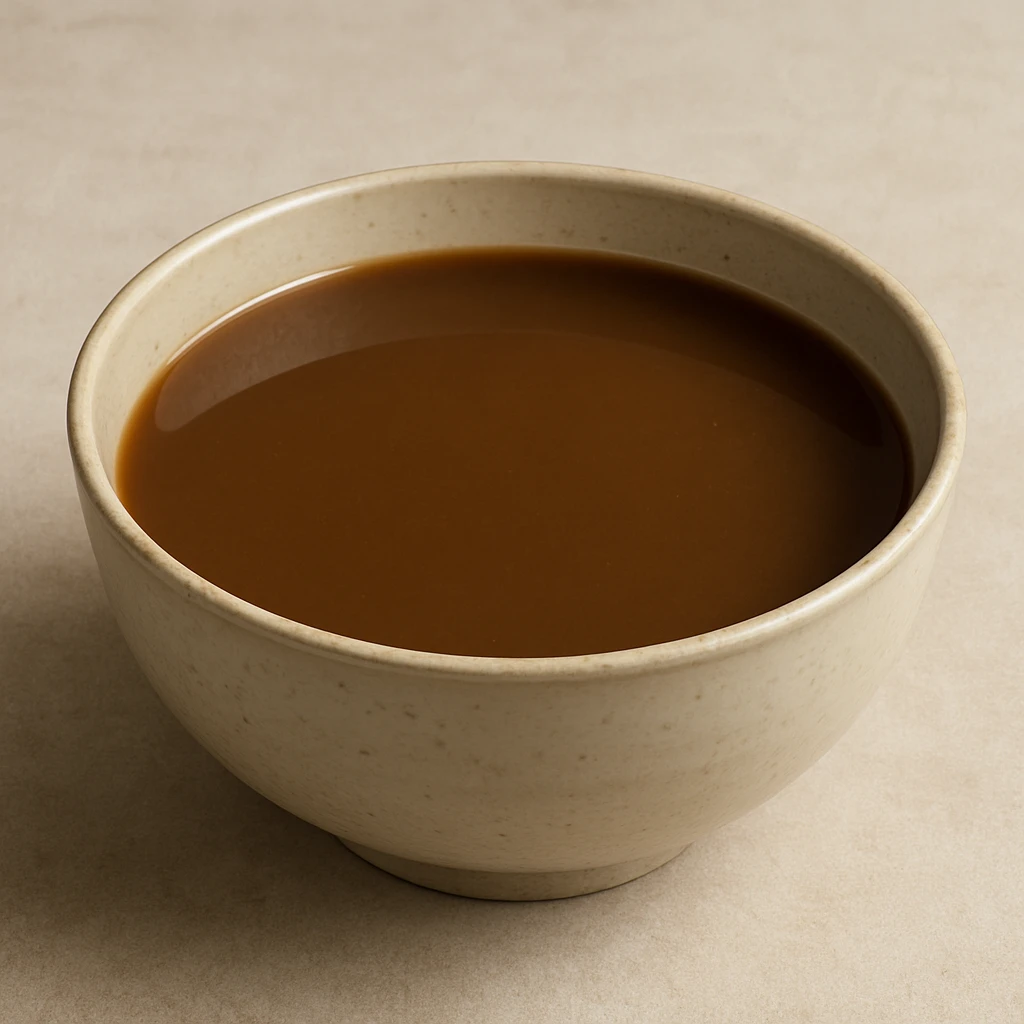 realistic bowl with brown liquid, no face, no expression, neutral style emoji