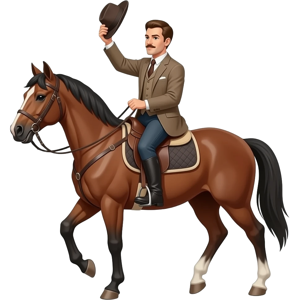 man vintage in a horse holding high one hat emoji