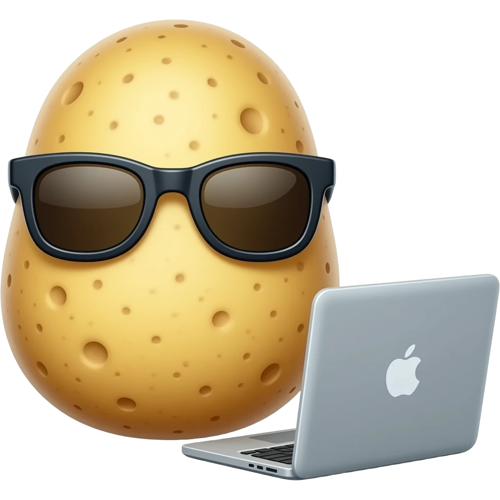 round potato wearing sunglasses with laptop emoji