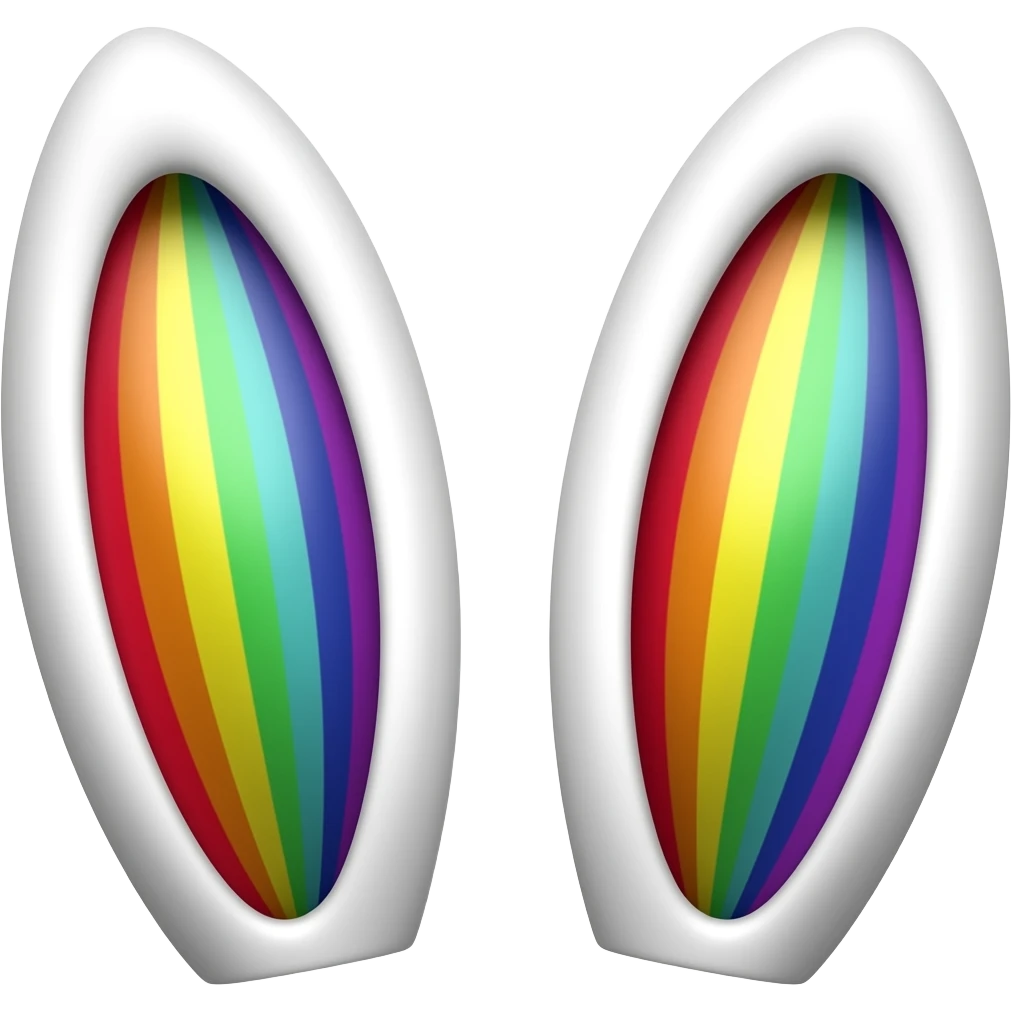 White rabbit ears with rainbow inner ears emoji