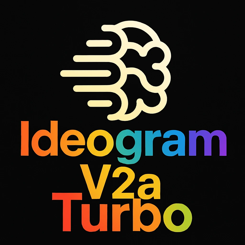 make a non gradient solid but colorful text of "Ideogram V2a Turbo", black background, add this logo too, make it good art for this emoji