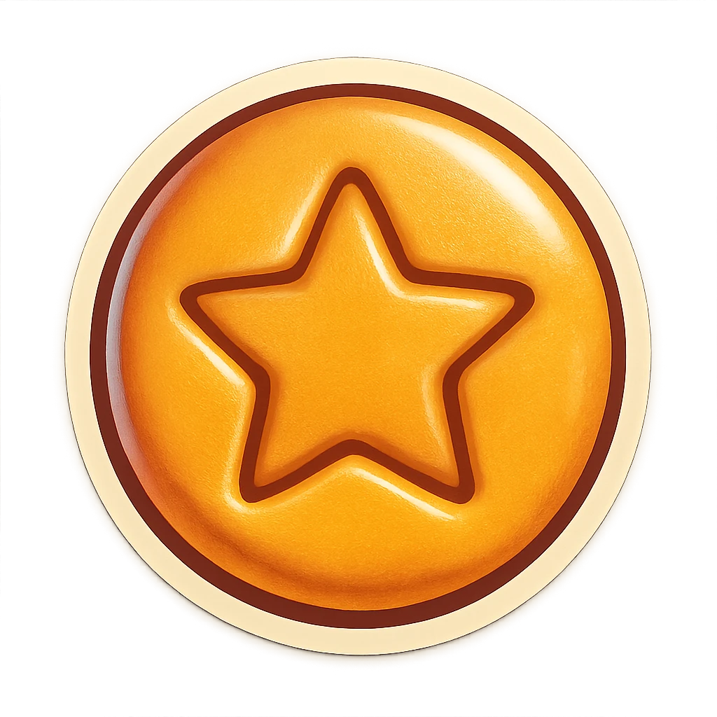 retro sticker style icon of a dalgona candy with a star shape pressed in the center, playful and bold emoji