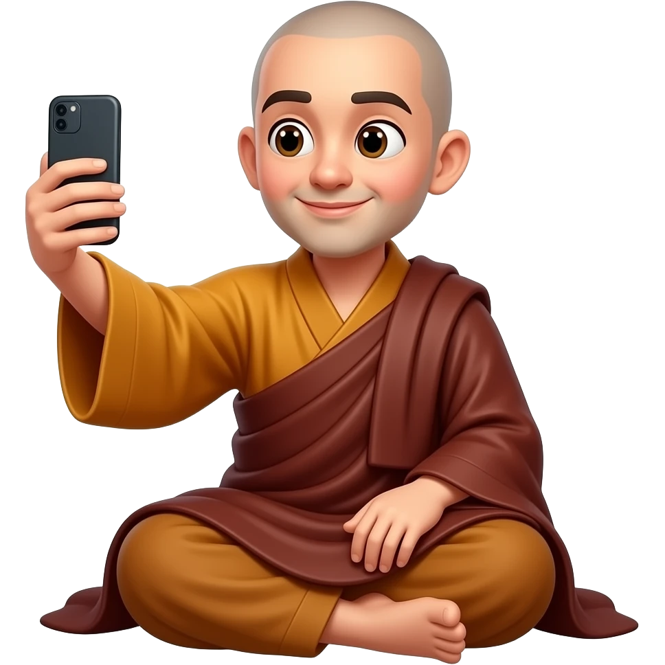 Monk sitting taking selfie emoji