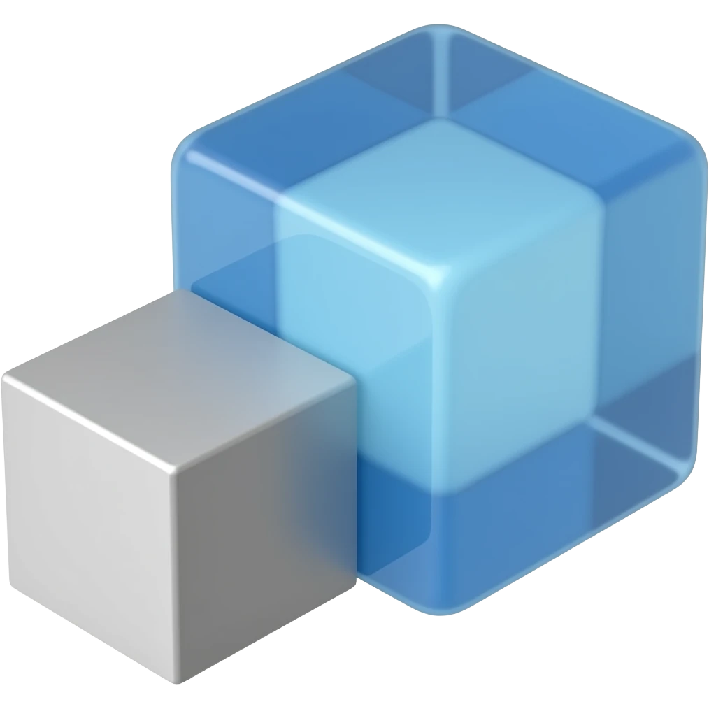 A small metal block next to a big glass block emoji