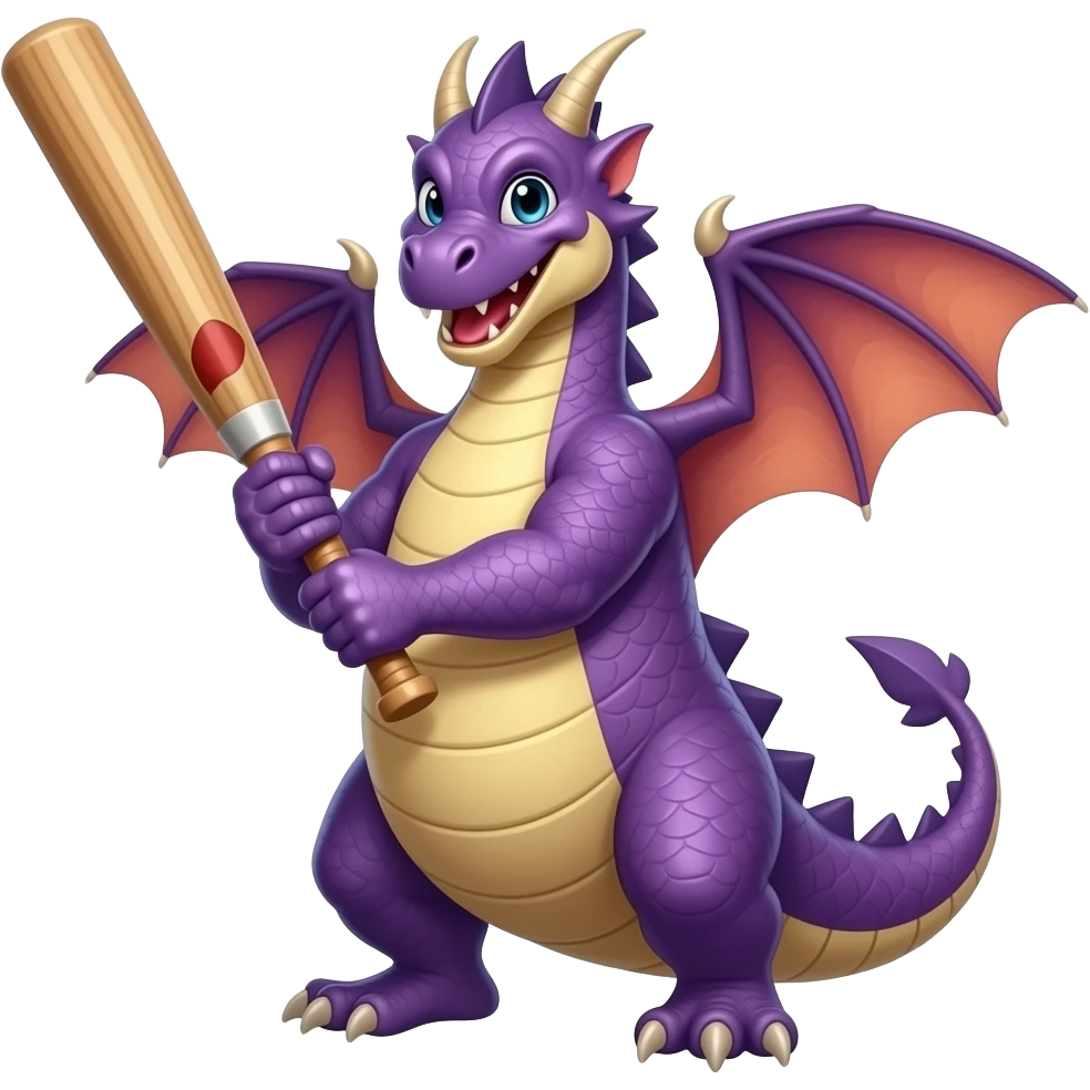 Purple dragon holding a cricket bat emoji