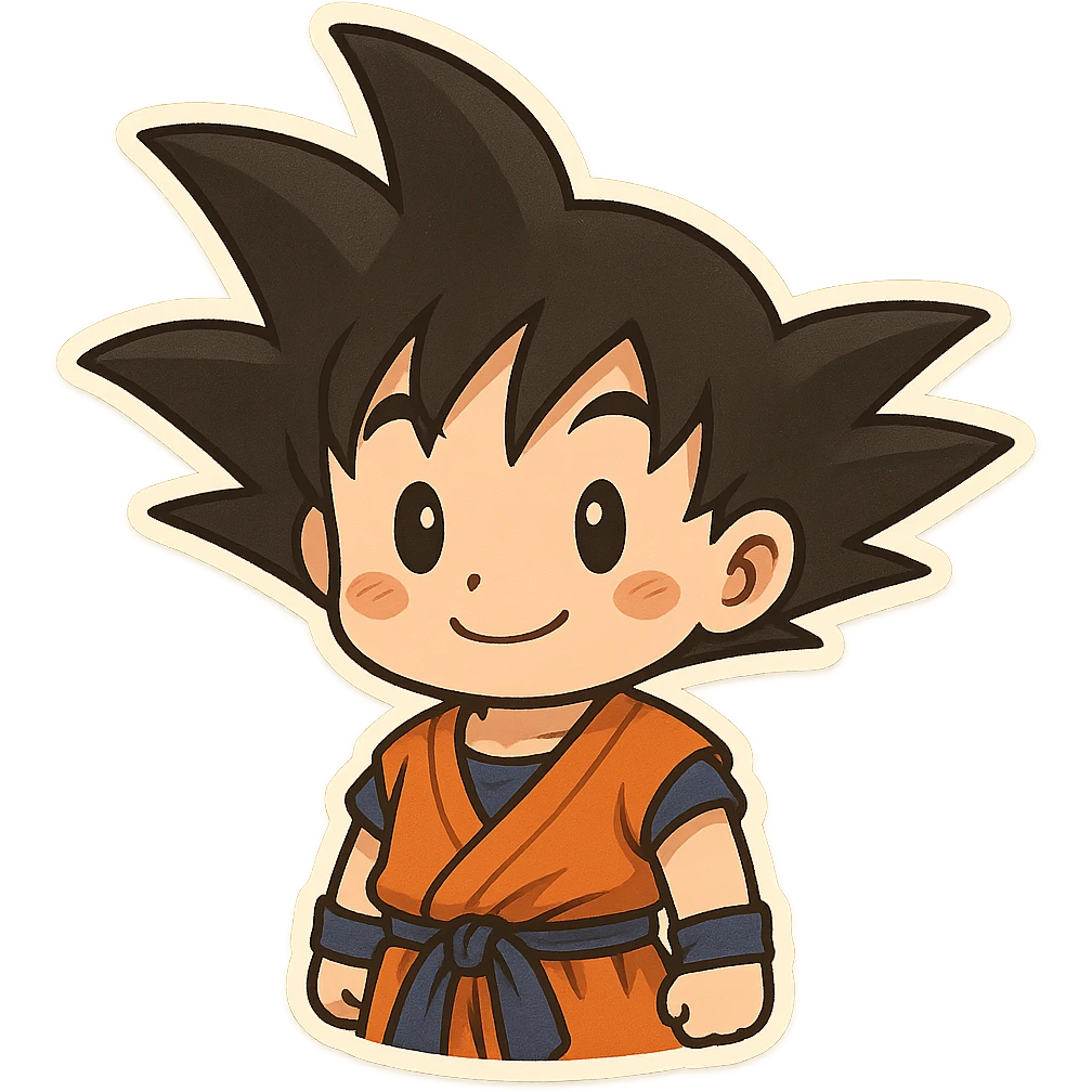 Goku, spiky hair, orange gi, chibi style emoji