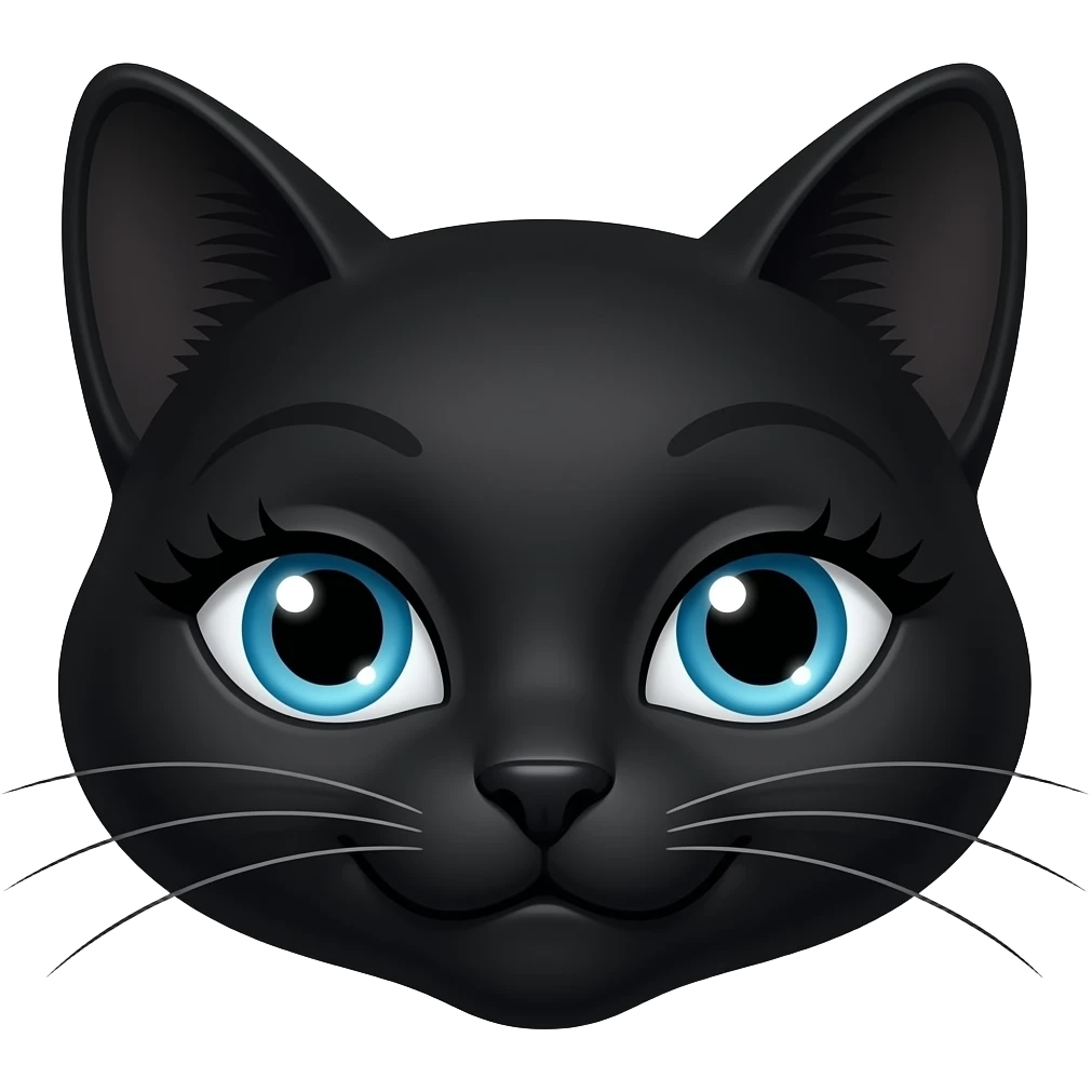 Only show the slim head with a smirk A black cat that looks like Cat woman with long lashes blue eyes emoji