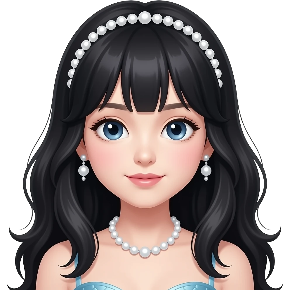 Mermaid home gyaru girl, dark hair, with pearls emoji