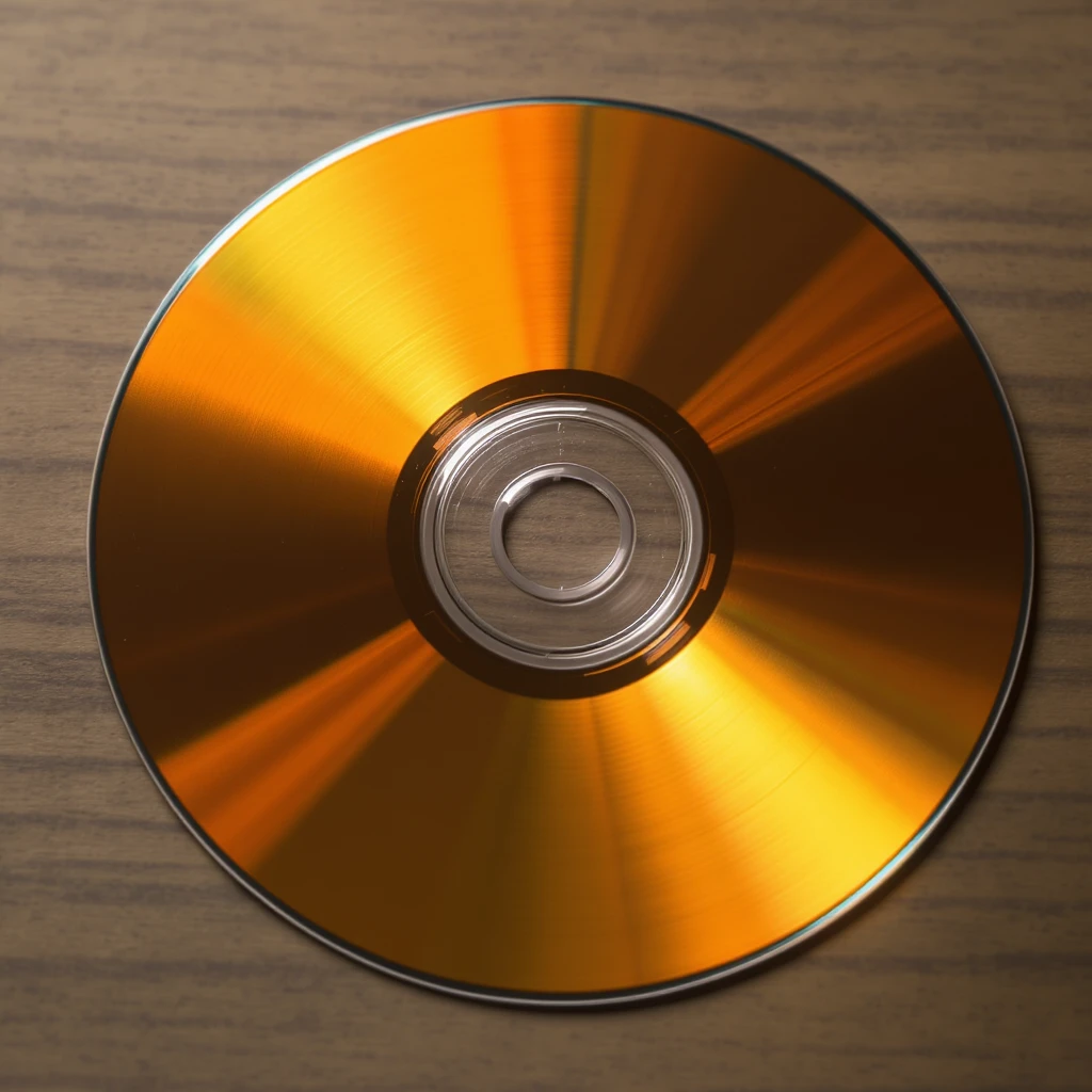 close-up realistic orange CD disk, photorealistic, metallic shine, no text emoji