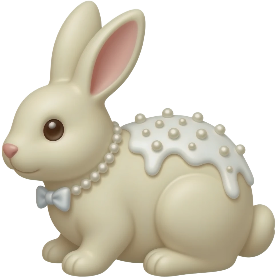 Realistic white wedding white chocolate bunny with vanilla icing, pearl sprinkles emoji