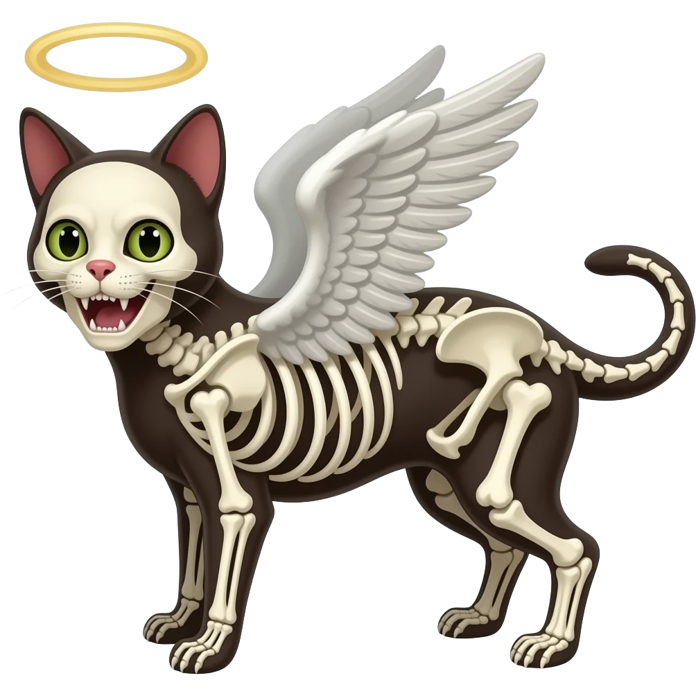 Unhinged cat, skeleton, devilish angel emoji