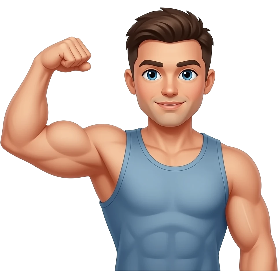 man flexing bicep and touching shoulder emoji