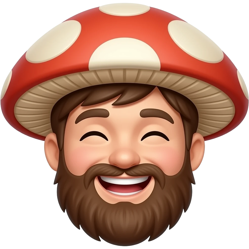 수염이 동그랗게 나고 바가지 버섯머리 한 웃고있는 소년 그려줘 emoji