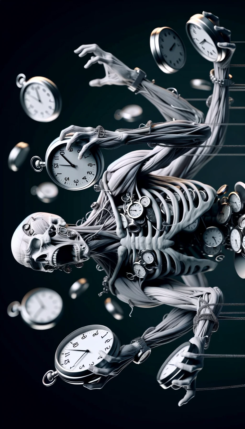 corpo umano anatomico CHE TIENE OROLOGI NELLE MANI E STA IMPAZZENDO PERCHé NON RIESCE A SVOLGERE TUTTE LE SUE ATTIVITà QUOTIDIANE: NON HA TEMPO, iperrealistico 4k emoji