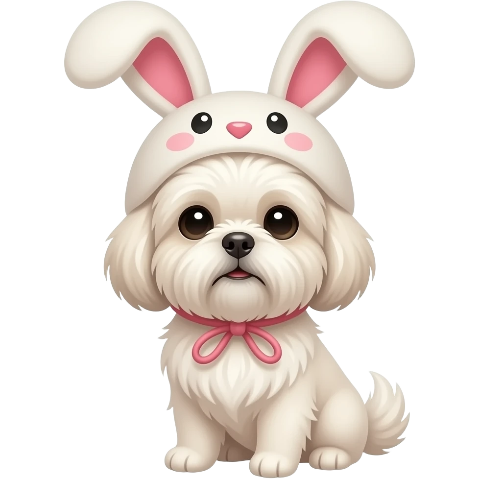 White Shih Tzu with a bunny hat emoji