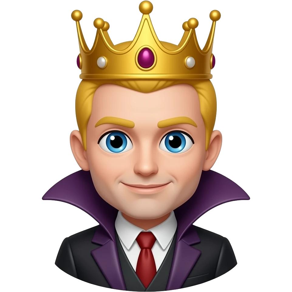 warm and gentle skin colour vampire king with crown with little yellow hair emoji