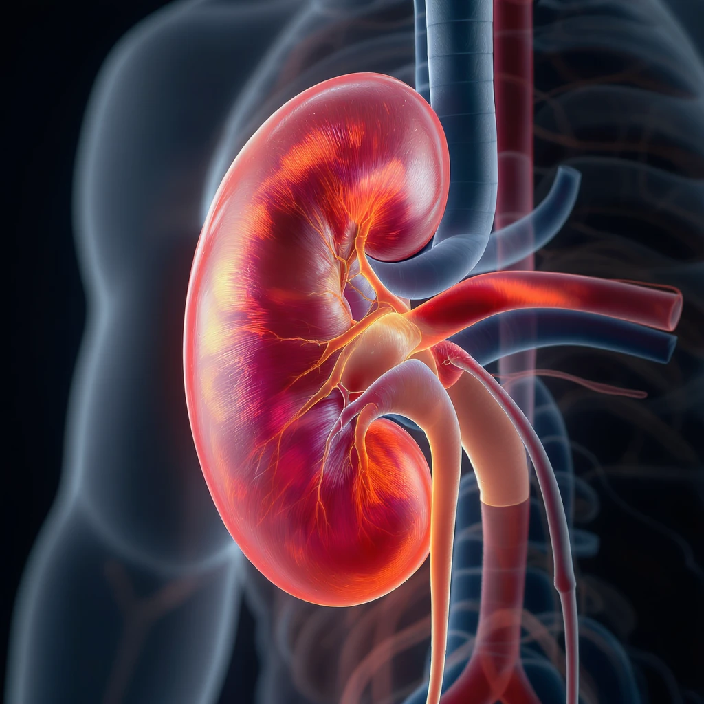realistic kidney illustration, medical style, detailed, red and pink tones emoji