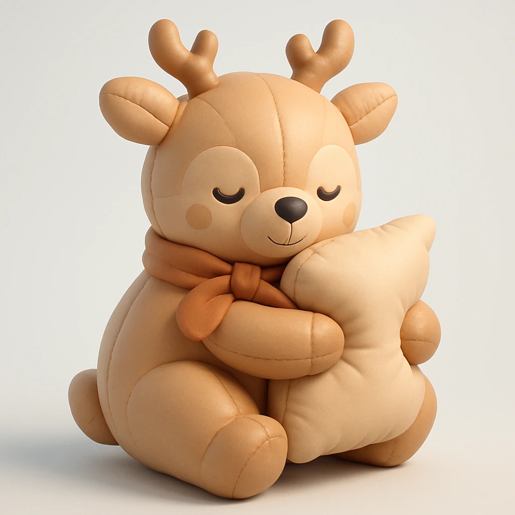 deer with a ribbon scarf, hugging a cushion, cushion style emoji