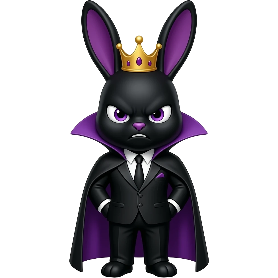 bunny black animal kid villain angry king crown suit black layer purple emoji