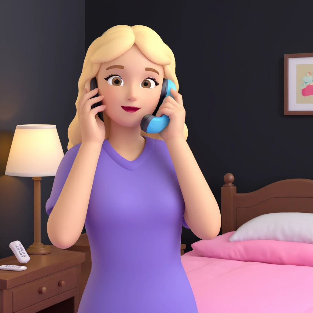 girl talking on phone bedroom background, close up pose emoji