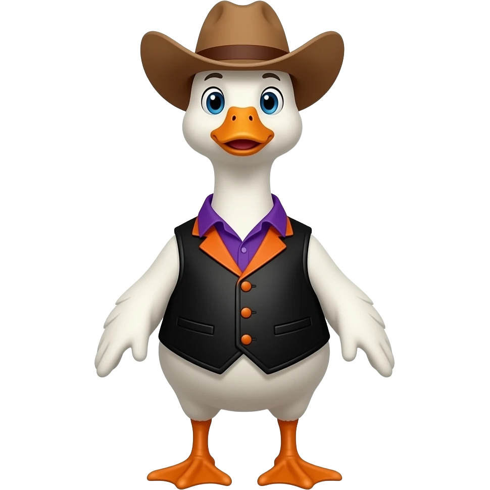 orange, purple goose black vest cowboy emoji