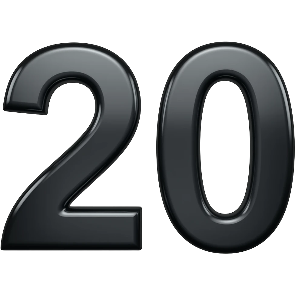 Create an emoji of the number 20 in a glossy black tone. emoji