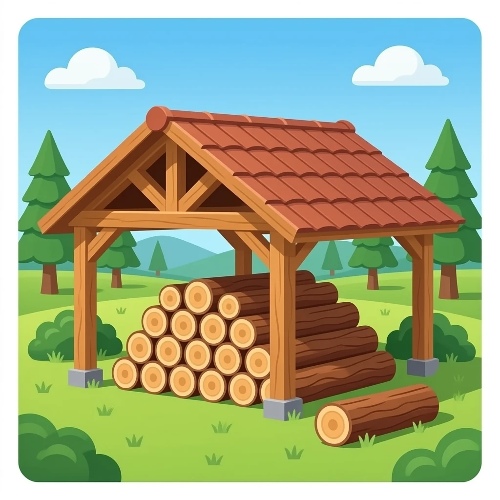 a wooden carport filled with logs emoji