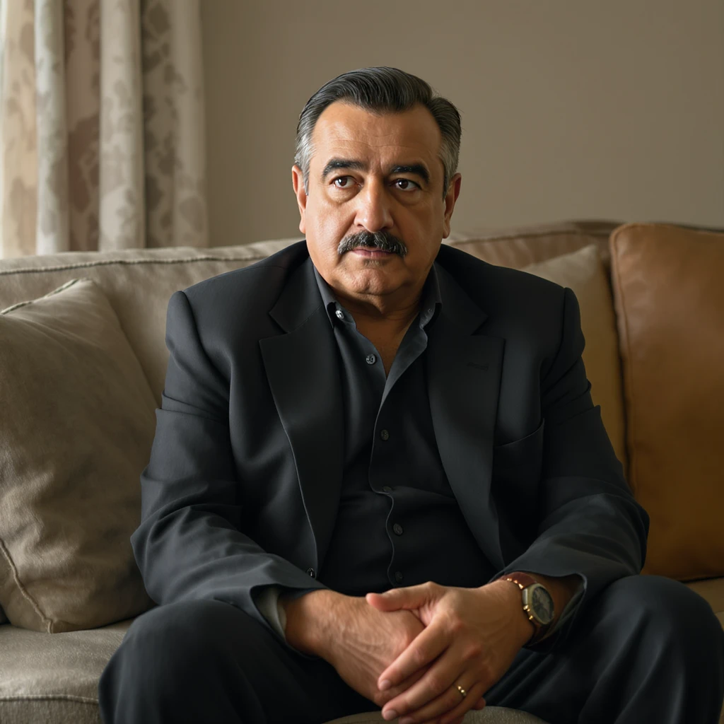 Pablo Escobar sitting on a sofa, realistic style emoji