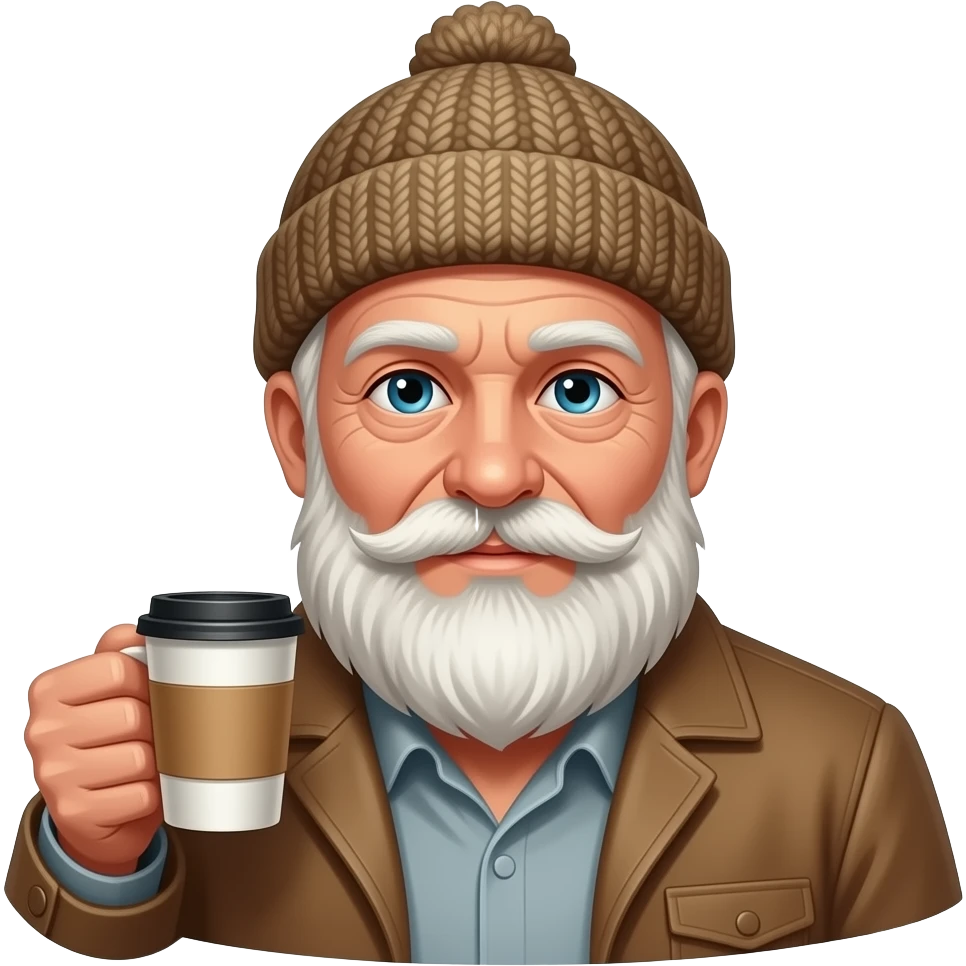 old man hold coffee cup with smoke emoji