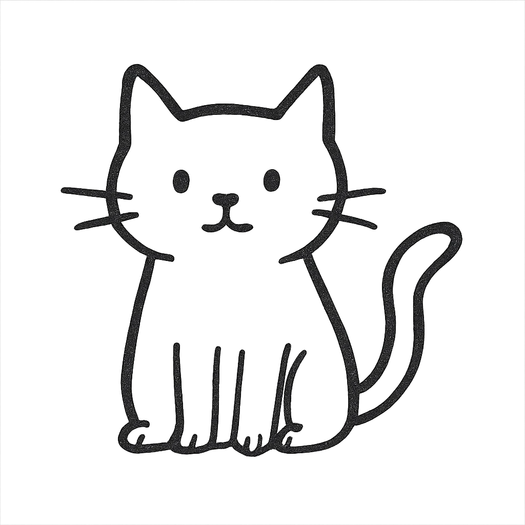 hand drawn outlined icon of a white cat with black details, no fill emoji