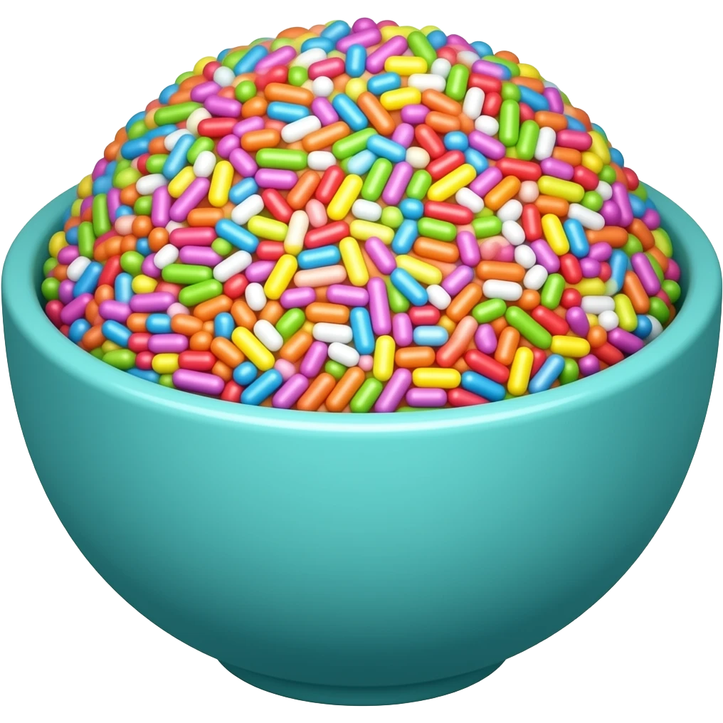 super realistic teal bowl of rainbow sprinkes emoji