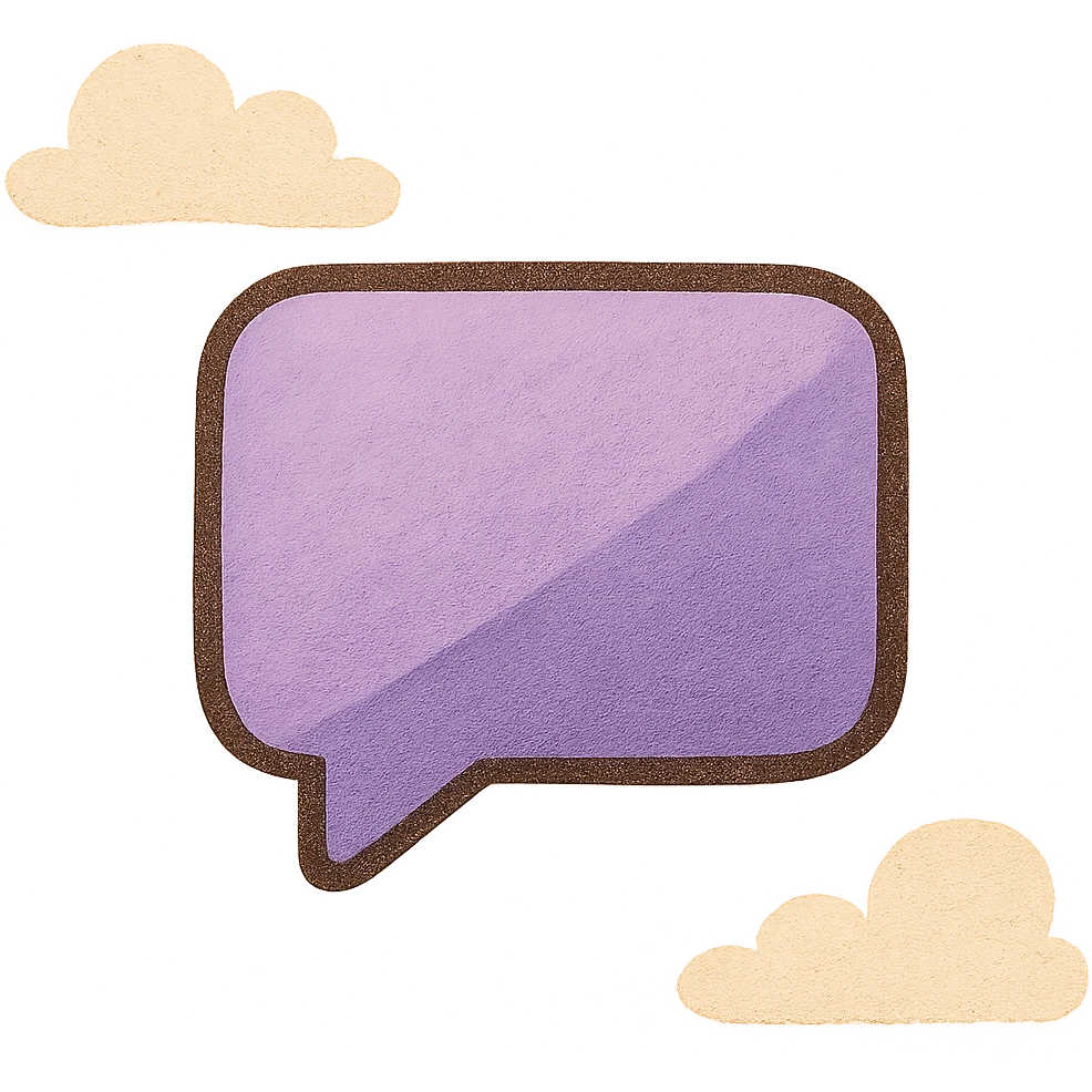 A modern, minimalistic icon of a message in flat design style, using harmonious shades of purple and lilac with soft gradients or shadows for depth, suitable for mobile and web applications. emoji
