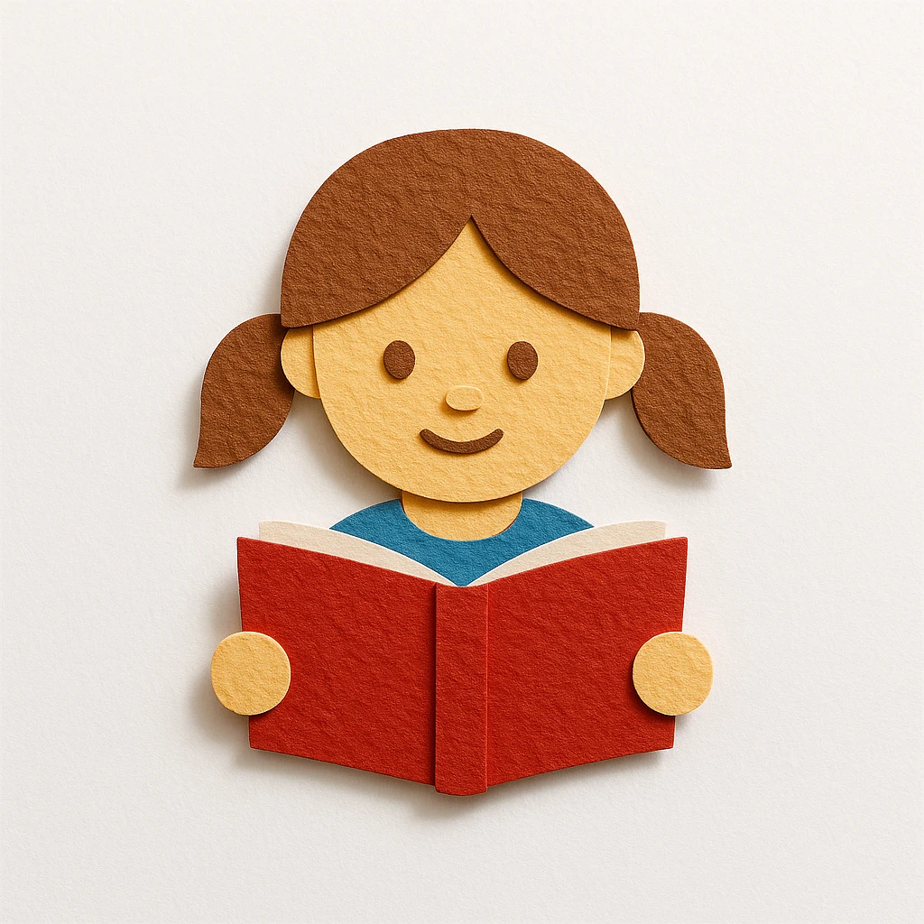 girl reading a book, paper craft style, textured and layered emoji