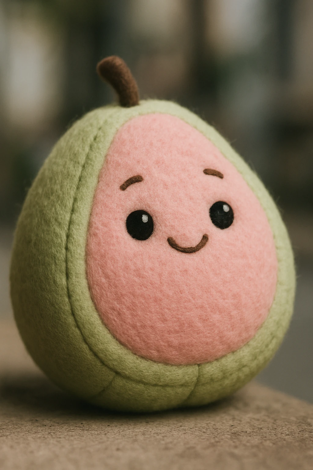 guava plush toy with embroidered eyes, round and huggable, light green and pink tones emoji
