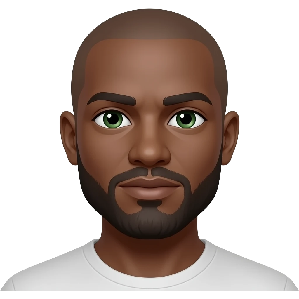 Bald dark skinned green eyes  with a go t emoji