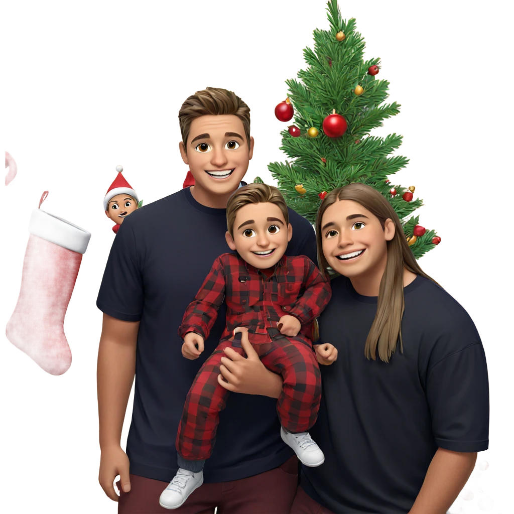 boys smiling with christmas tree emoji