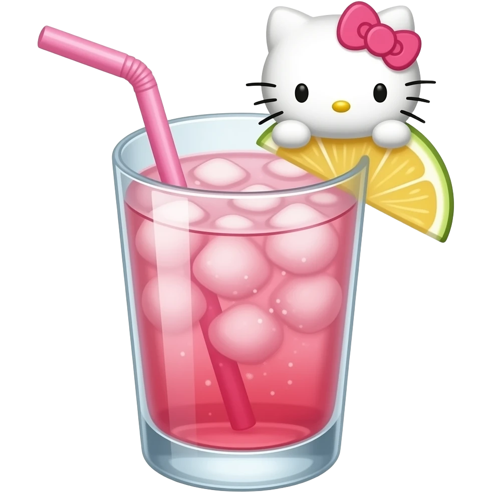 hello kitty themed cocktail with actual hello kitty illustration as a garnish emoji
