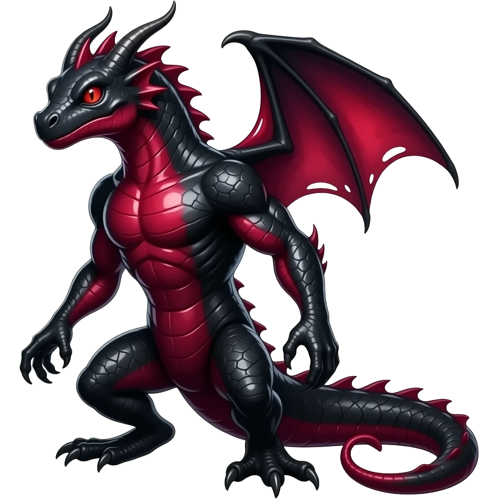 Shiny legendary epic cool Obsidian-black and Ruby-red And Violet-purple lanky elegant evil badass handsome slick oily lizard-Salandit-demonic-reptilian-Draco emoji