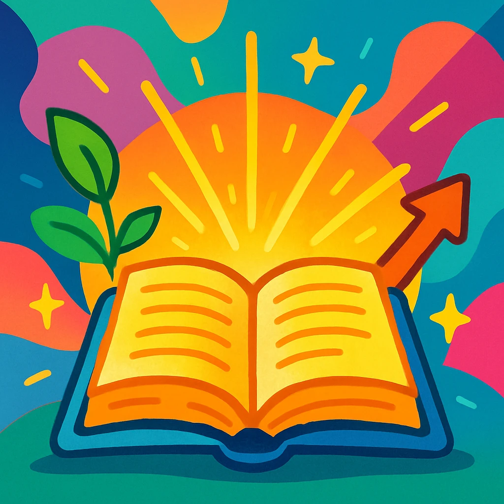 open book with a positive aura, representing lifestyle improvement, vibrant colors, feeling of personal growth emoji