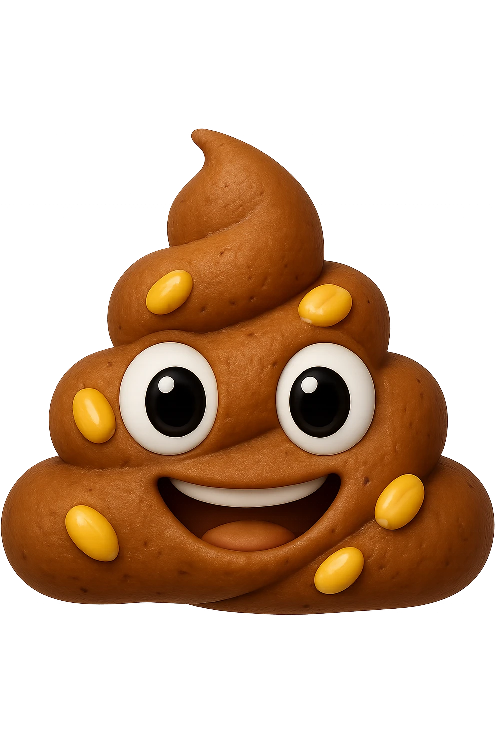 emoji stile iphone 3d di una cacca con mais visibile all'interno, iperrealistiche 4k emoji