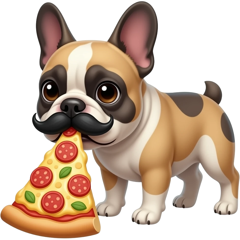 frenchie with a mustache eating pizza emoji