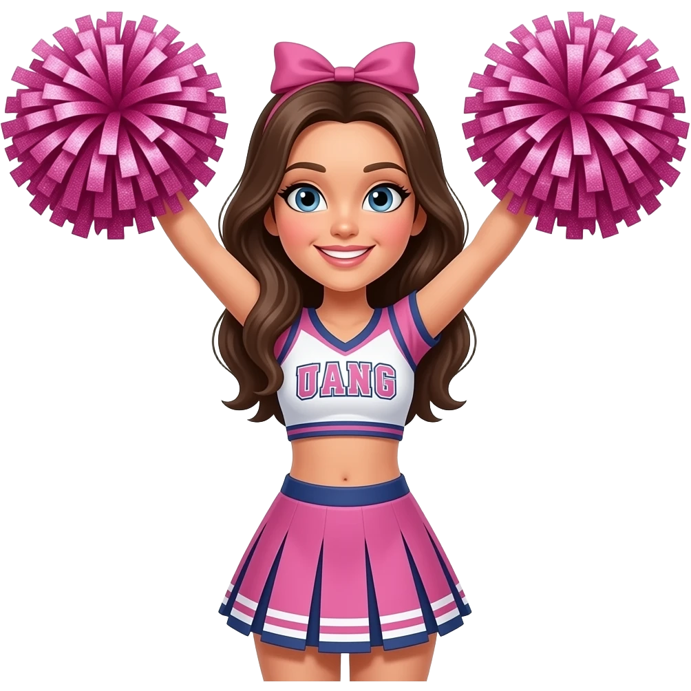 football cheerleader, holding big cheering poms in two hands  pink and twinkle emoji