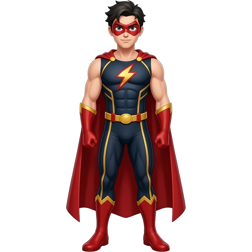 Anime men superhero suite red and gold lines sleeveless red masks very tall full body emoji