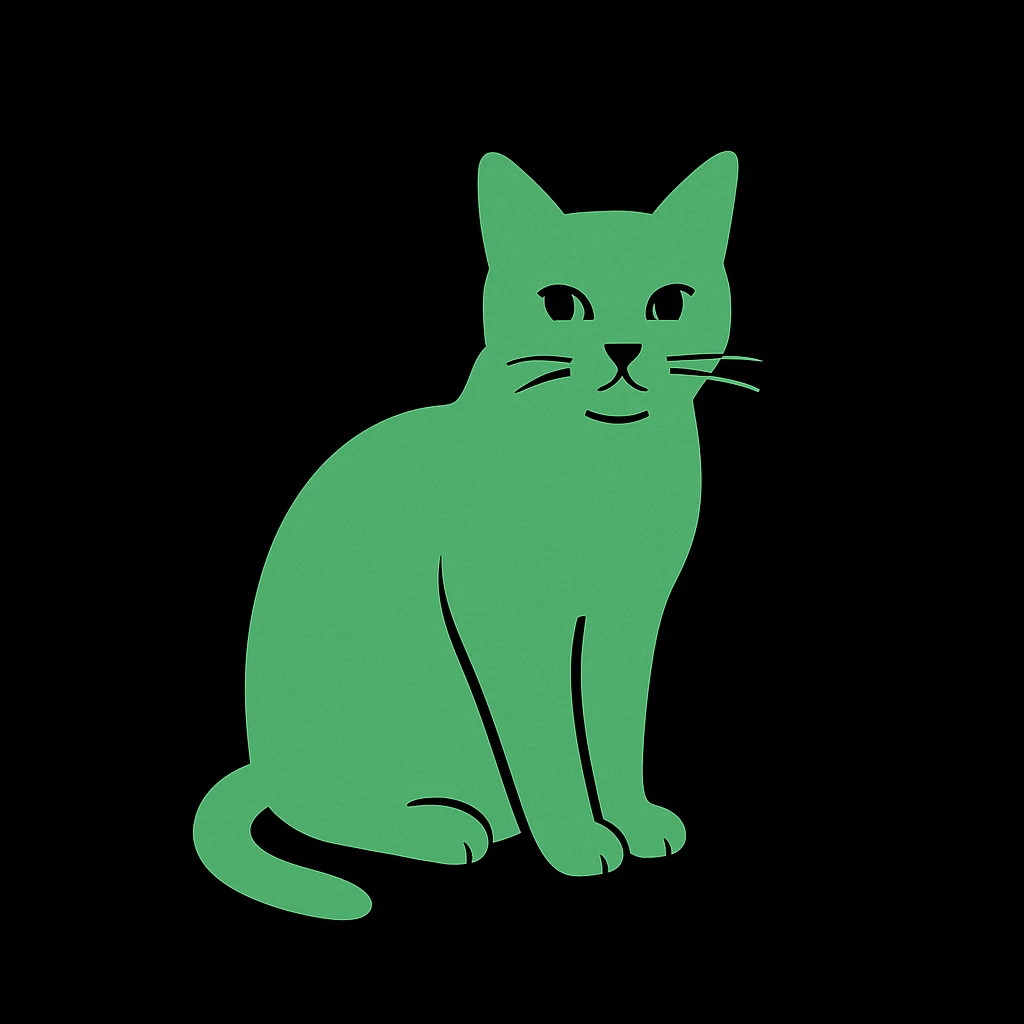 green cat on black background, minimalism style emoji