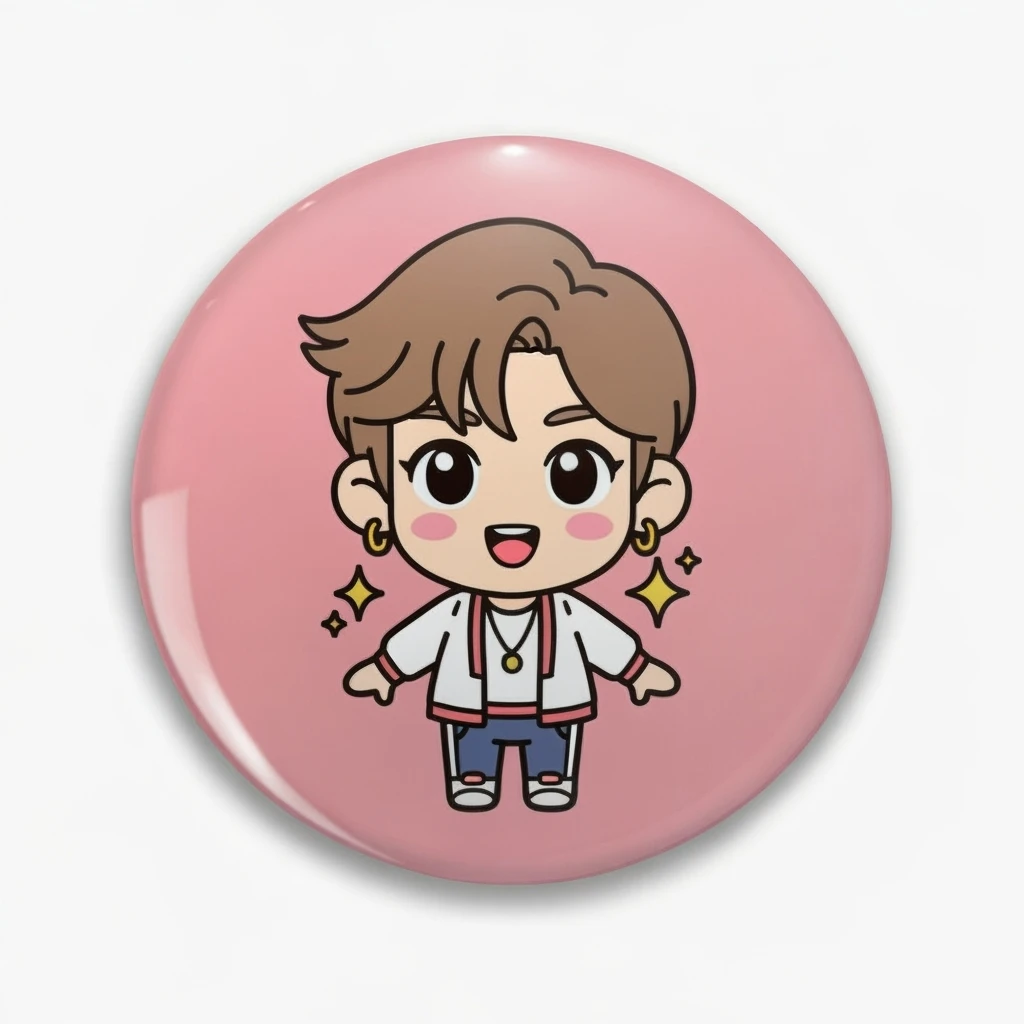 kpop fan mascot pin, cute, expressive, minimal emoji