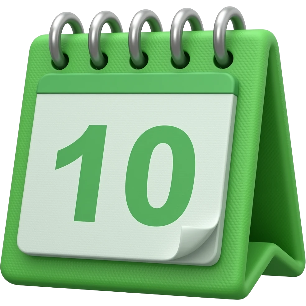 calender with date 10 with green texture and little bit tited emoji