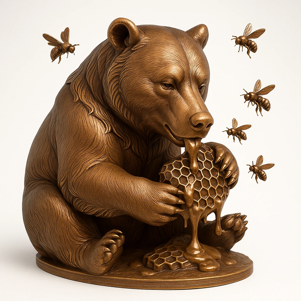 bear eating honeycomb with bees flying around emoji