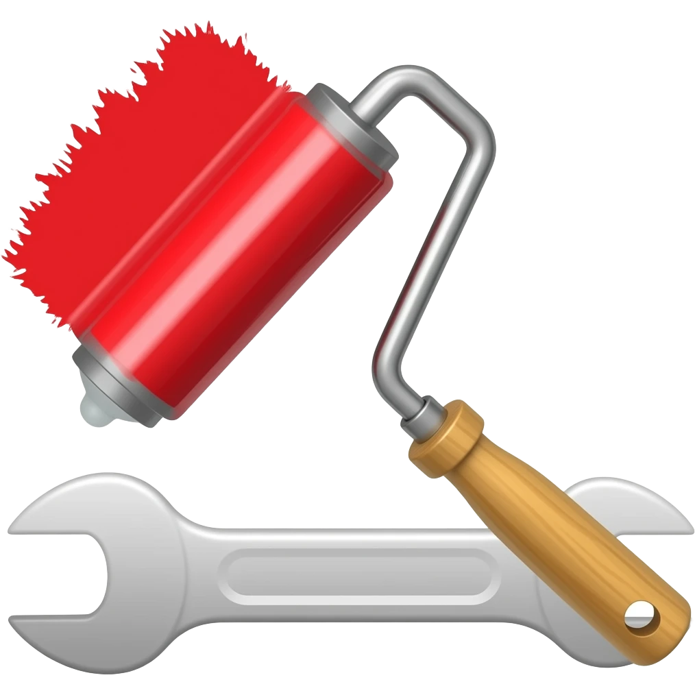 paint roller red paint and wrench emoji